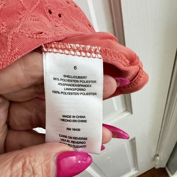 Tahari Girl Size 6 Eyelet Dress Salmon With Hair Scrunchie & Built-In Slip NWT’s - Picture 9 of 9